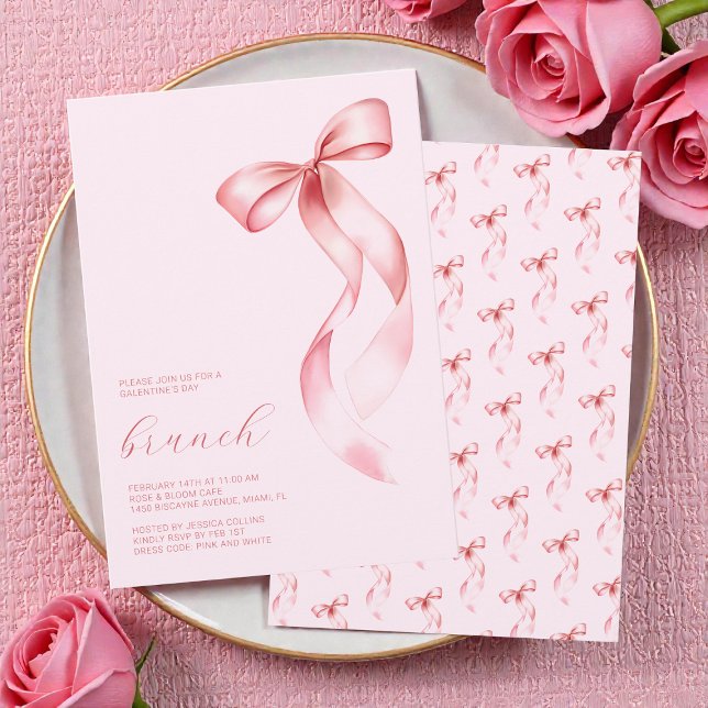 Pink Bow Friends Valentine Galentine’s Day Brunch Einladung (Pink Bow Friends Valentine Galentine’s Day Brunch Invitation)