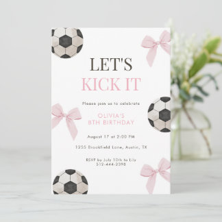 Pink-Bow-Fußball-Geburtstagsfeier für Mädchen Coqu Einladung