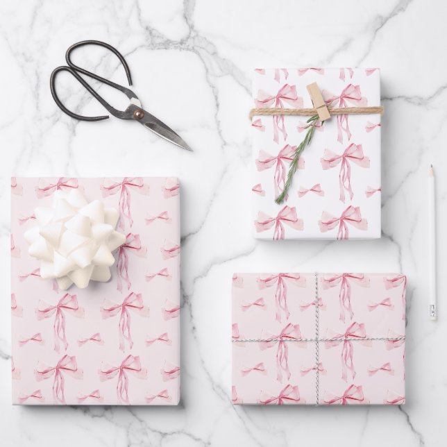 Pink Bow Geschenkpapier Wrap Coquette Umschlag Pap (Vorderseite)