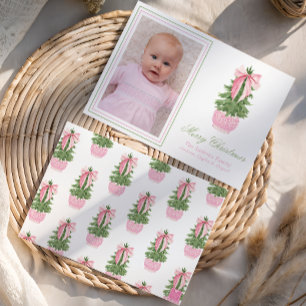 Pink Bow Ginger Jar Christmas Tree Foto Feiertagskarte