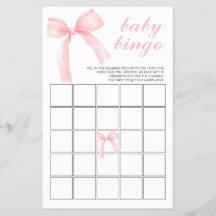 Pink Bow Gingham Baby Shower Bingo