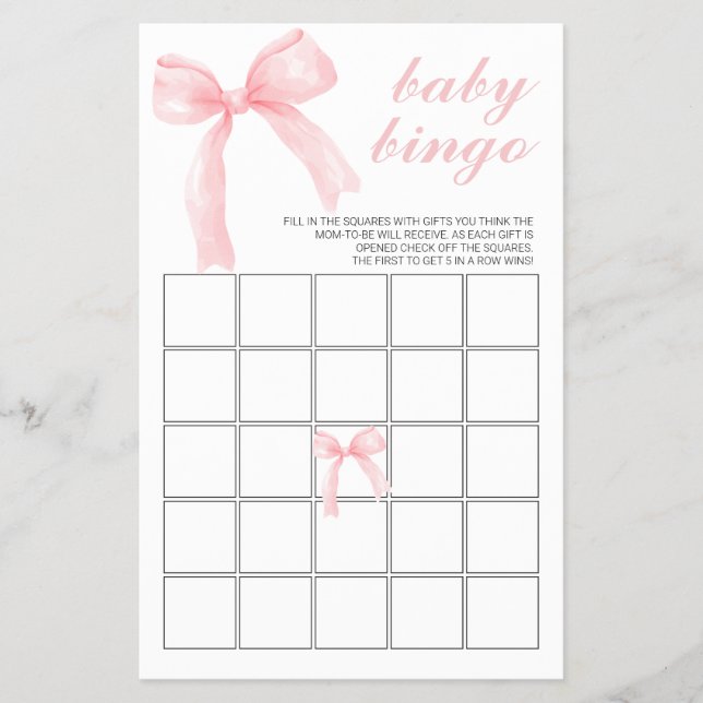 Pink Bow Gingham Baby Shower Bingo Flyer (Vorne)