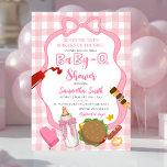 Pink Bow Gingham  Babyq baby shower invitation Einladung<br><div class="desc">Pink Bow Gingham Babyq Baby Shower Invitation,  Barbecue Baby Shower Invite,  Pink Bow BBQ Grill Baby Shower Invite</div>