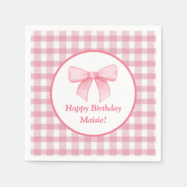 Pink Bow Gingham Napkin  Serviette