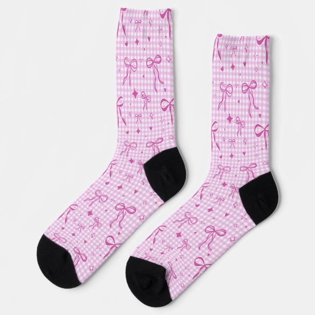 Pink Bow Gingham Socks Socken (Linkes Detail)