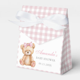 Pink Bow Gingham Teddy Bear Babydusche Geschenkschachtel