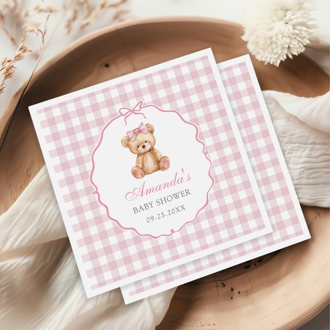 Pink Bow Gingham Teddy Bear Babydusche Serviette (Von Creator hochgeladen)