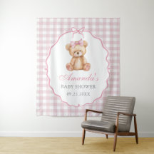 Pink Bow Gingham Teddy Bear Babydusche