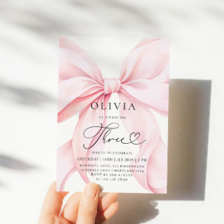 Pink Bow Girl 3. Geburtstag Einladung