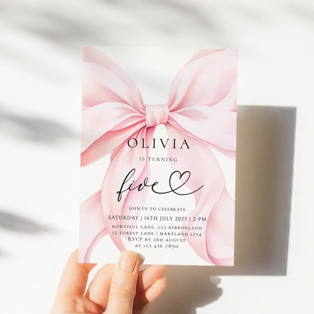 Pink Bow Girl 5th Birthday  Einladung (Von Creator hochgeladen)