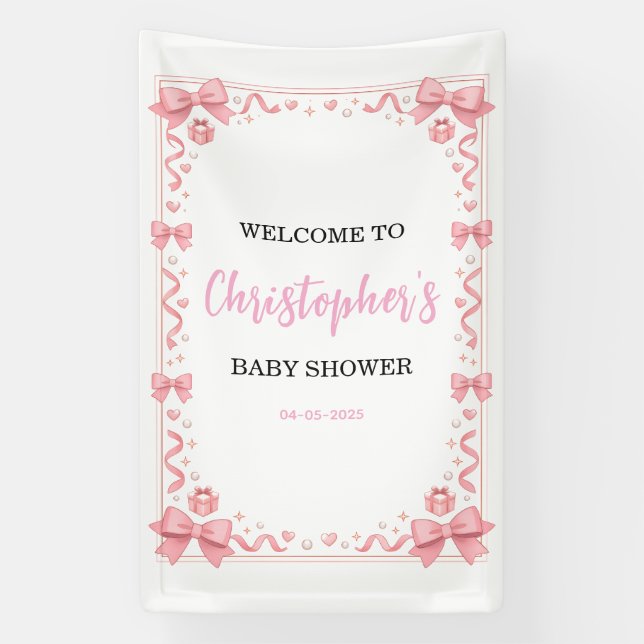 Pink Bow Girl Baby Shower – Cute & Fun Party Banner (Vertikal)