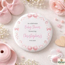 Pink Bow Girl Baby Shower – Cute & Fun Party Button