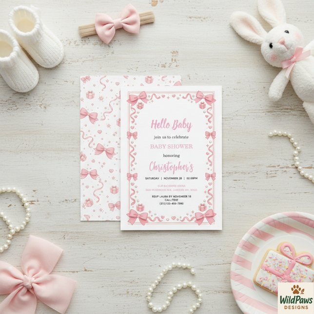 Pink Bow Girl Baby Shower – Cute & Fun Party Einladung (Pink Bow Girl Baby Shower – Cute & Fun Party Invitation
)