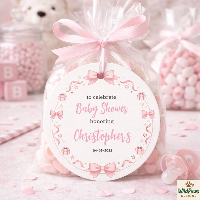 Pink Bow Girl Baby Shower – Cute & Fun Party Geschenkanhänger (Pink Bow Girl Baby Shower – Cute & Fun Party Favor Tags
)