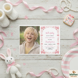 Pink Bow Girl Baby Shower – Cute & Fun Photo Einladung