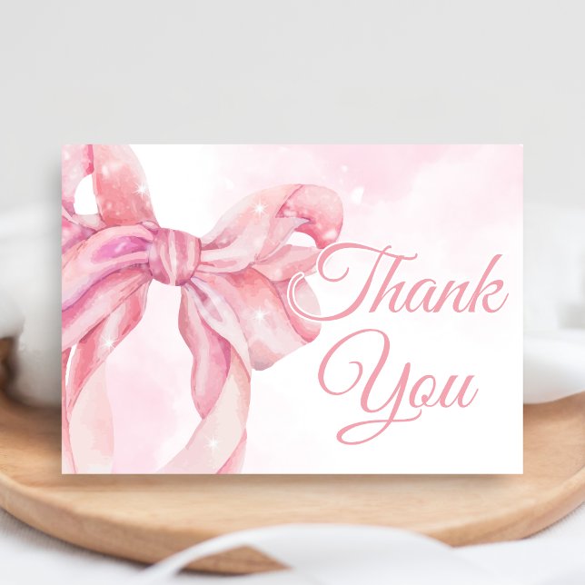Pink Bow Girl Baby Shower Dankeskarte (Pink Bow Coquette Girl Baby Shower Thank You Card)