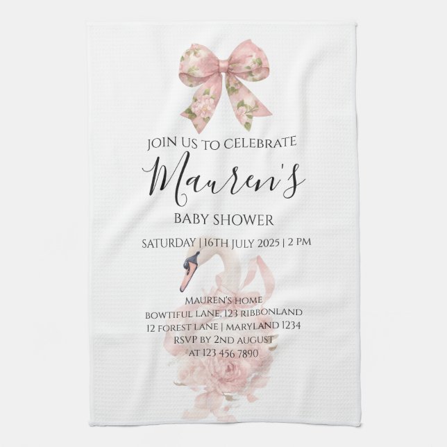 Pink Bow Girl Baby Shower  Geschirrtuch (Vertikal)