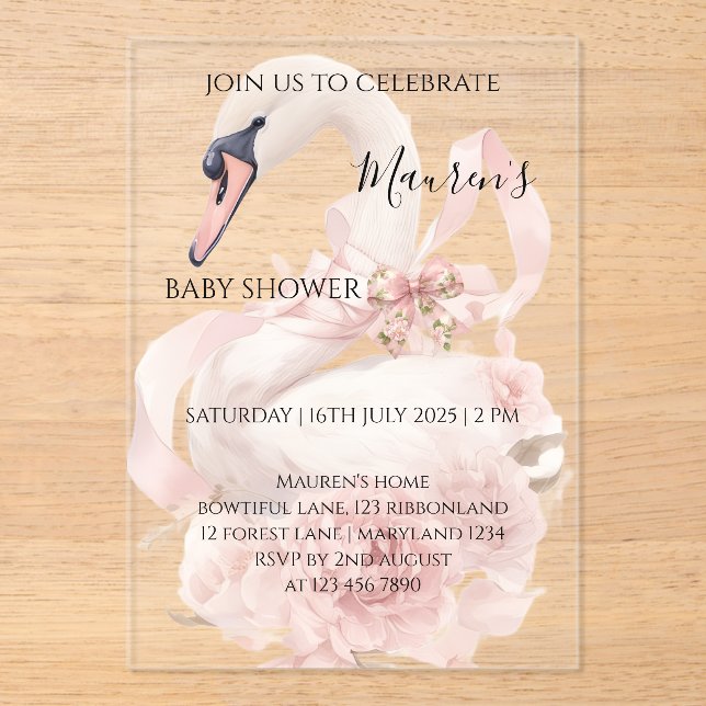 Pink Bow Girl Baby Shower Invitation Acryleinladungen (Vorderseite)