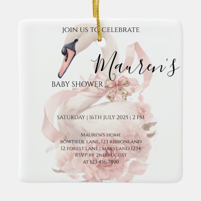 Pink Bow Girl Baby Shower  Keramikornament (Vorderseite)