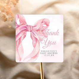 Pink Bow Girl Baby Shower Quadratischer Aufkleber