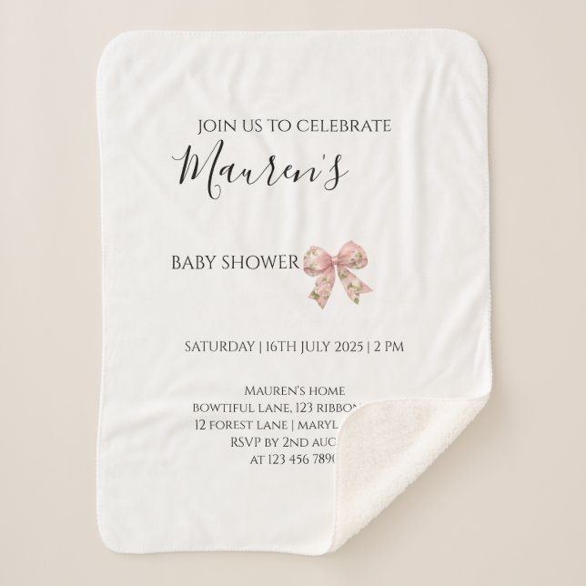 Pink Bow Girl Baby Shower  Sherpadecke (Vorderseite)
