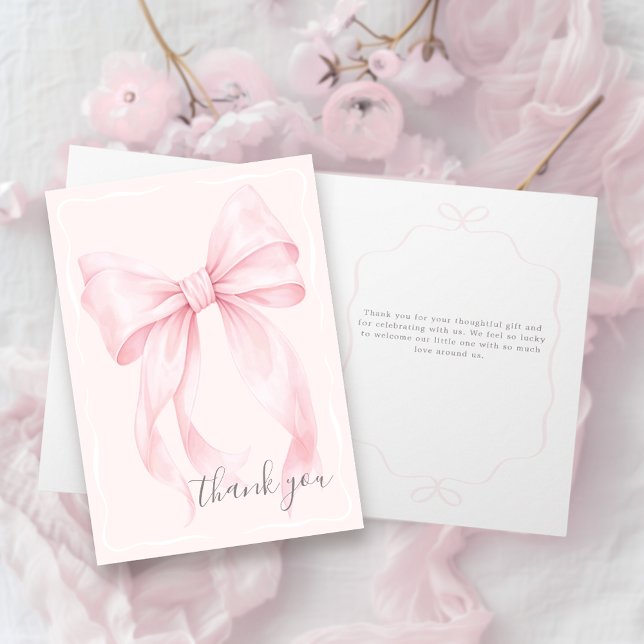 Pink Bow Girl Baby Shower Thank You  Karte (Pink Bow Baby Shower Thank You Card)