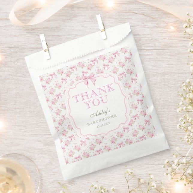 Pink Bow Girl Babydusche Danke Geschenktütchen (Ausgeschnitten)