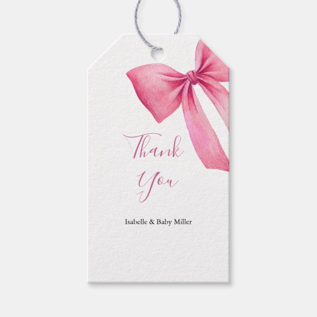 Pink Bow Girl Babydusche Geschenkanhänger (Vorderseite)