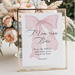 Pink Bow Girl Babydusche Momosa Bar Poster