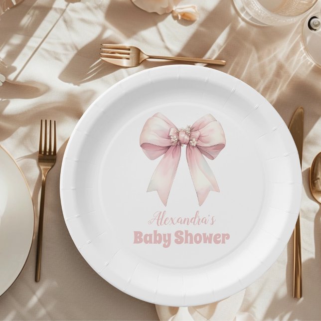 Pink Bow Girl Babydusche Pappteller (Von Creator hochgeladen)