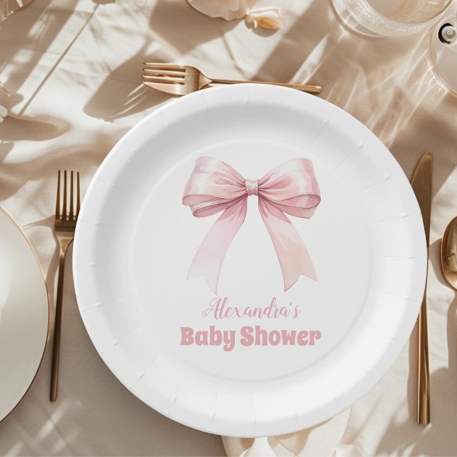 Pink Bow Girl Babydusche Pappteller (Von Creator hochgeladen)