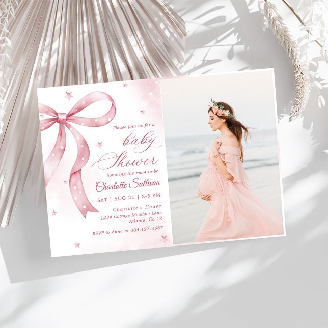 Pink Bow Girl Babydusche Party Einladung (Von Creator hochgeladen)