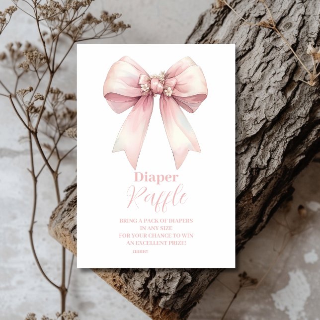 Pink Bow Girl Babydusche Raffle Diapper Begleitkarte (Von Creator hochgeladen)