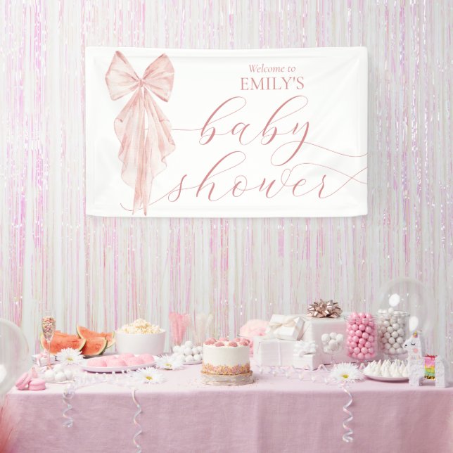 Pink Bow Girl Babydusche Ribbon Begrüßung Banner (Party)