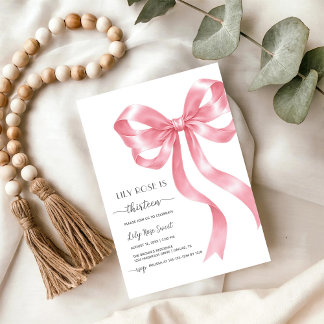 Pink Bow Girl Birthday Invitation Einladung