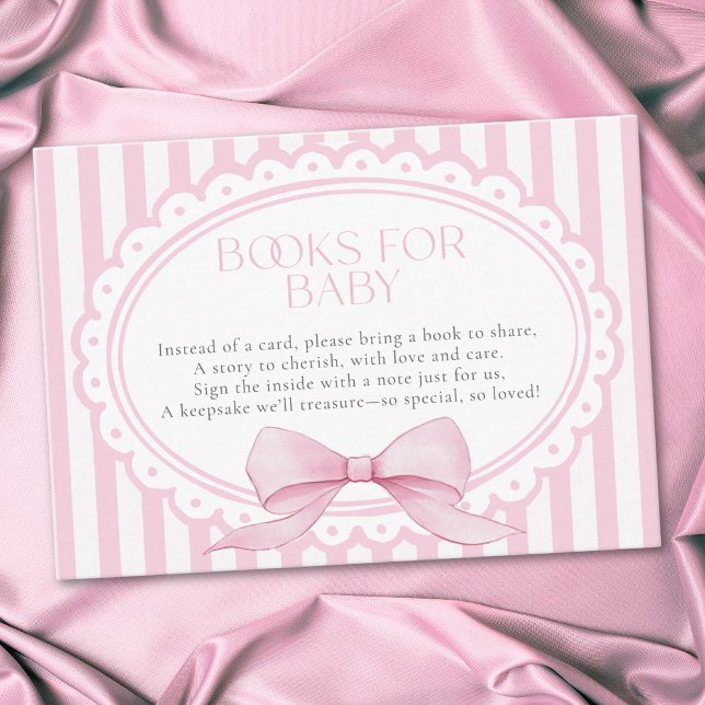 Pink Bow Girl Coquette Striped Baby Shower Books Begleitkarte (Pink Bow Girl Coquette Striped Baby Shower Books Enclosure Card)