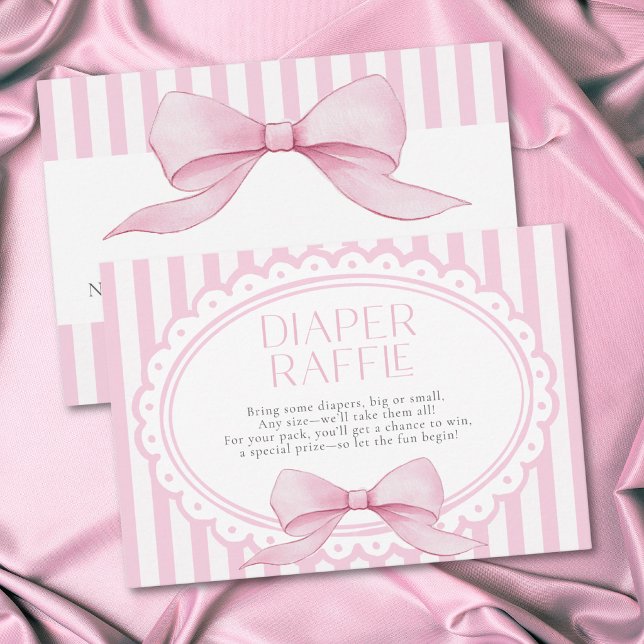 Pink Bow Girl Coquette Striped Baby Shower Diaper Begleitkarte (Pink Bow Girl Coquette Striped Baby Shower Diaper Enclosure Card)