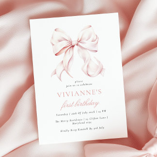 Pink Bow Girl Erster Geburtstag Einladung