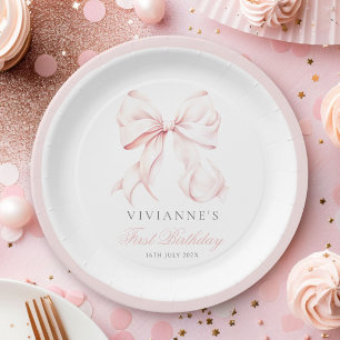 Pink Bow Girl Erster Geburtstag Pappteller