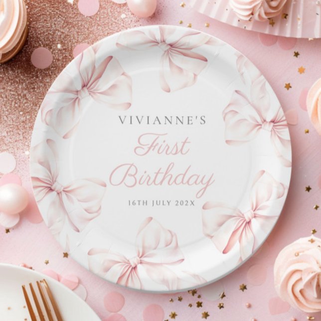 Pink Bow Girl Erster Geburtstag Pappteller (Von Creator hochgeladen)