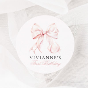Pink Bow Girl Erster Geburtstag Runder Aufkleber