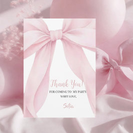 Pink Bow Girl First Birthday Flat  Dankeskarte