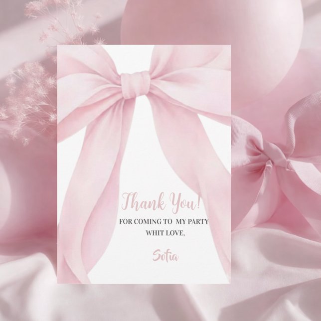 Pink Bow Girl First Birthday Flat  Dankeskarte (Von Creator hochgeladen)