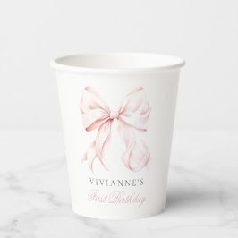 Pink Bow Girl First Birthday Paper Cup Pappbecher