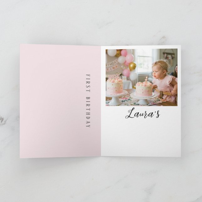 Pink Bow Girl First Birthday Party Thank You Card Karte (Innenseite)