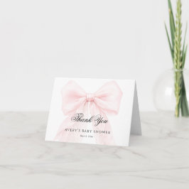 Pink Bow Girl Modern Baby Shower Dankeskarte