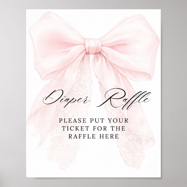 Pink Bow Girl Modern Baby Shower diaper raffle Poster (Vorne)