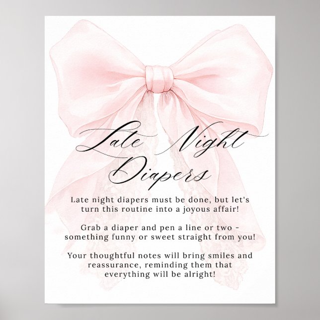 Pink Bow Girl Modern Baby Shower Game Poster (Vorne)