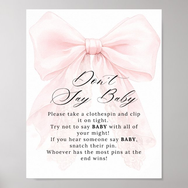 Pink Bow Girl Modern Baby Shower Game Poster (Vorne)