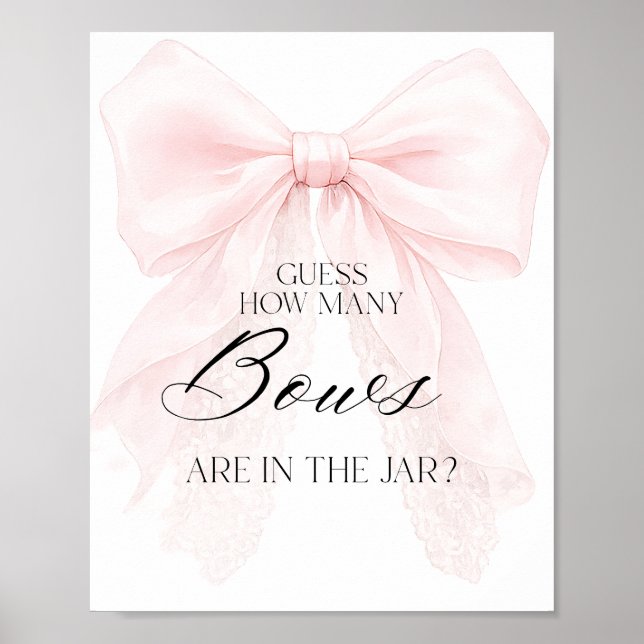 Pink Bow Girl Modern Baby Shower Guess Game Poster (Vorne)
